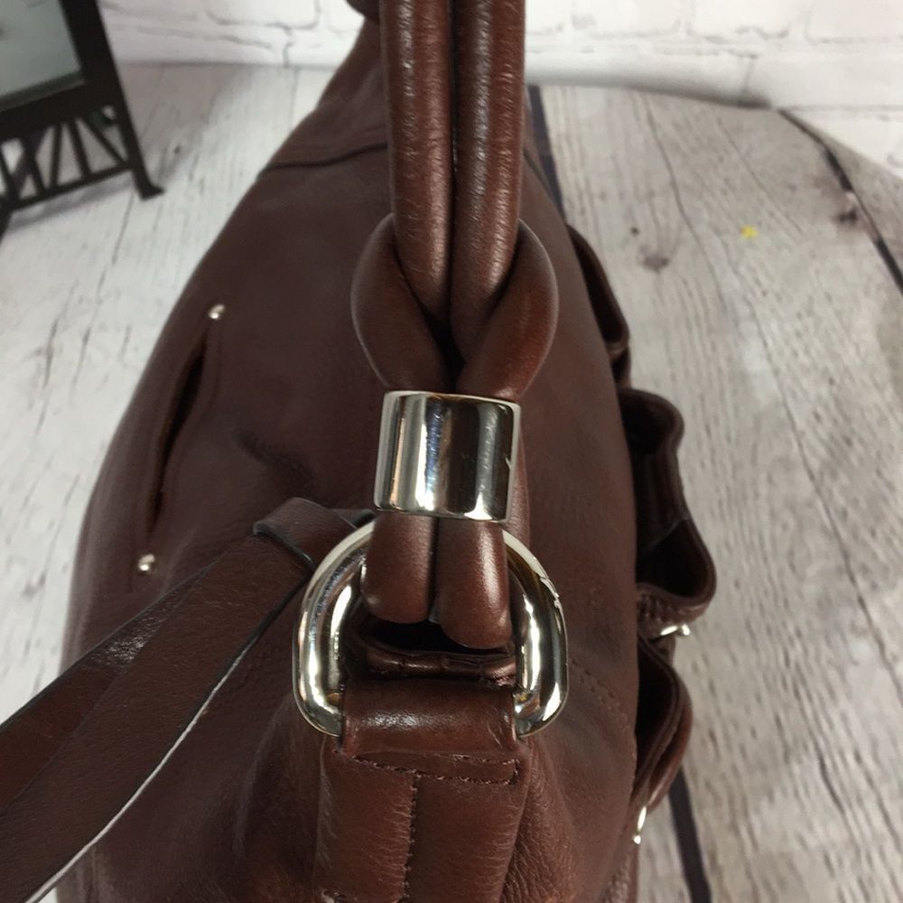 b. Makowsky Chocolate Brown Soft Leather Shoulder Bag Purse - Picture 11 of 16